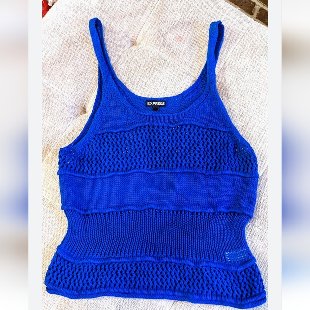 nwt EXPRESS‎ size Large Crochet Knit Muscle Tank Royal Blue